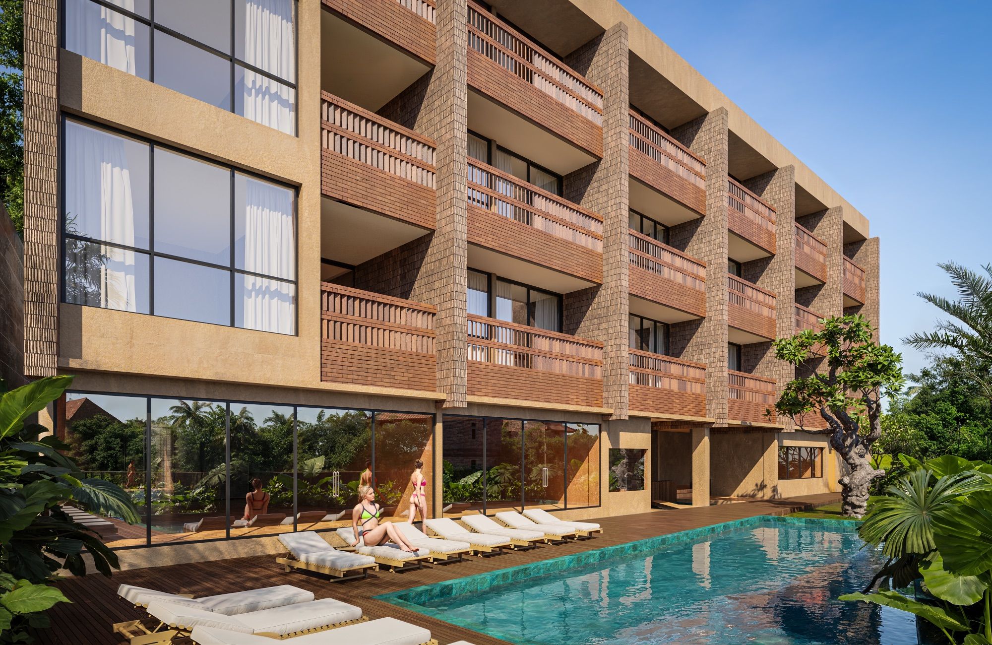 Architectural view of the Sanuuri Residences apartments in Sanur, Bali, sold off-plan on a staged payment plan